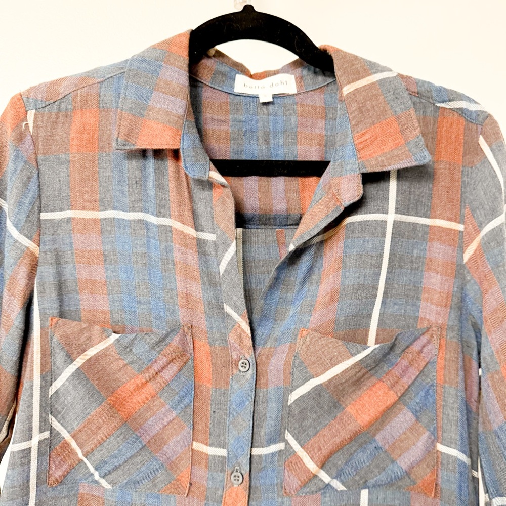 Revolve‎ Bella Dahl Plaid Flannel Winter Chic Shirt Dress Fray Red Blue Small - Picture 4 of 10